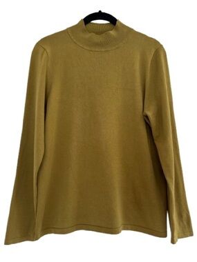 Pendleton Petite Green Long Sleeve Mock Neck Knit Top Silk Blend